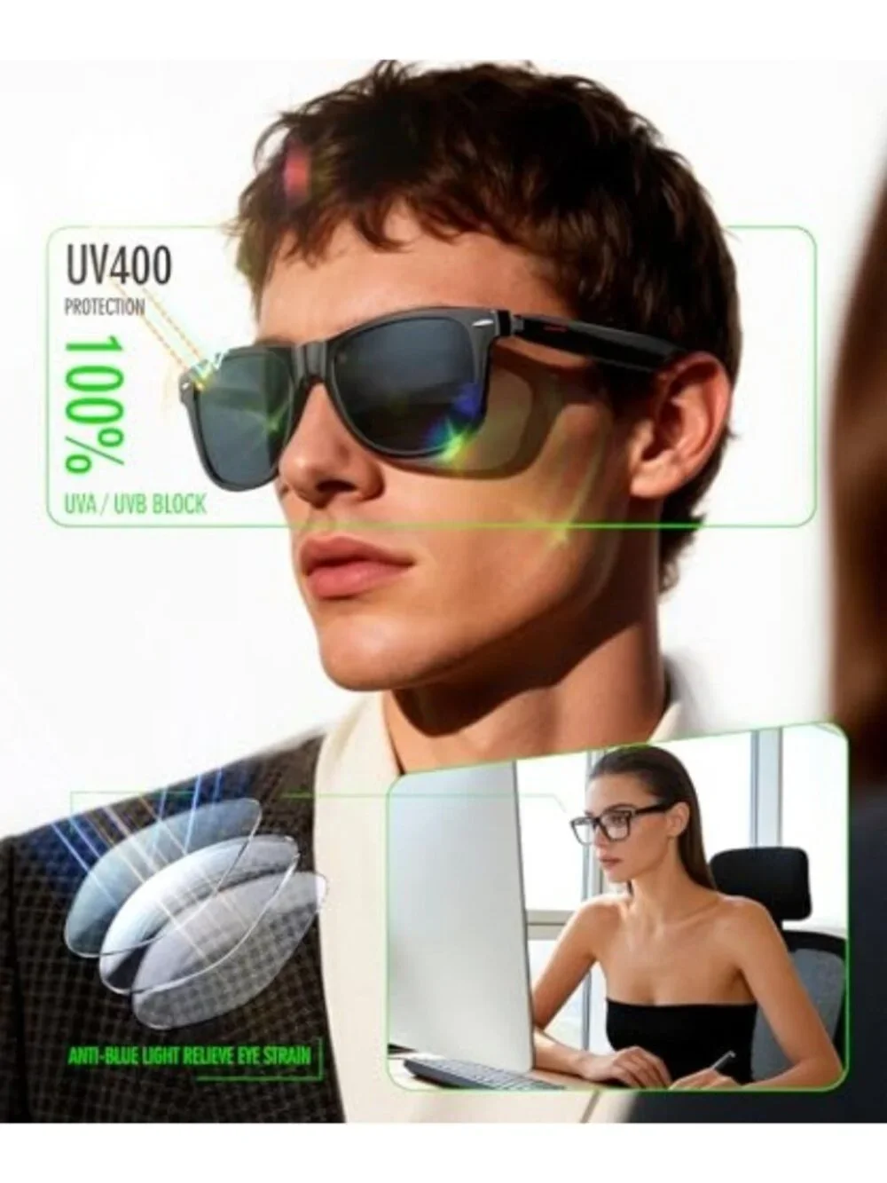 Smart AI Glasses with Auto-On Wear Detection, Bluetooth Glasses for Men Women, B